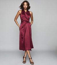 REISS MOA SILK BLEND WRAP EFFECT MAXI DRESS BURGUNDY ~ dark-red event dresses