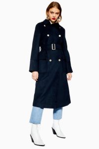 TOPSHOP Navy Military Coat – blue belted coats