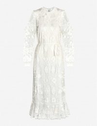 NEEDLE AND THREAD Ellie embroidered tulle and lace midi dress in ivory / semi sheer occasion dresses