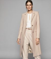 REISS PEMBURY WOOL BLEND OVERCOAT PALE PINK