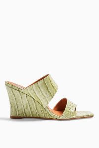 TOPSHOP RELLIK Sage Leather Wedge Mules / green croc look wedges