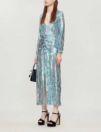 RIXO Emmy V-neck sequinned midi dress in multi stripe sequin ~ vintage style glamour