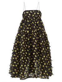 CECILIE BAHNSEN Sofie floral-appliqué organza midi dress in black ~ strappy dresses with full skirts