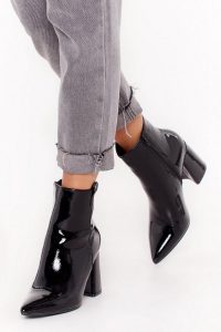 NASTY GAL Your Love Shines On Patent Faux Leather Boots in Black ~ high shine footwear