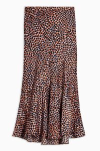 TOPSHOP Animal Satin Flounce Midi Skirt