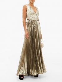 MARIA LUCIA HOHAN Arely pleated silk-blend lamé jumpsuit in silver ~ glamorous party wear