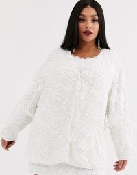 ASOS EDITION Curve beaded fringe oversized jacket white – plus size occasion jackets