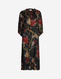 BA&SH Patty floral-print woven midi dress in noir