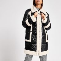 RIVER ISLAND Khaki faux leather belted jacket – monochrome longline winter jackets