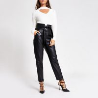 RIVER ISLAND Black faux leather corset waist peg trousers – glamorous evening pants