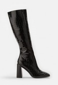 MISSGUIDED black mock croc patent knee high boots