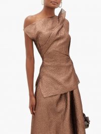 ROLAND MOURET Braxton hammered-metallic one-shoulder top in copper