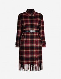 CLAUDIE PIERLOT Fringed checked wool-blend coat – fringe trimmed winter coats