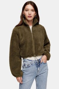 TOPSHOP CONSIDERED Khaki Recycled Polyester Borg Jacket