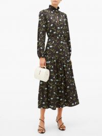 BORGO DE NOR Eugenia floral-print satin-jacquard midi dress in black