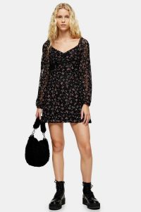 TOPSHOP Floral Lace Gypsy Mini Dress Black