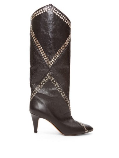 ISABEL MARANT Lahia eyelet-embellished black leather boots / designer winter footwear