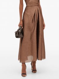 ROLAND MOURET Mulligan lamé-cloqué skirt in copper