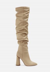 MISSGUIDED nude faux leather block heel over knee boots