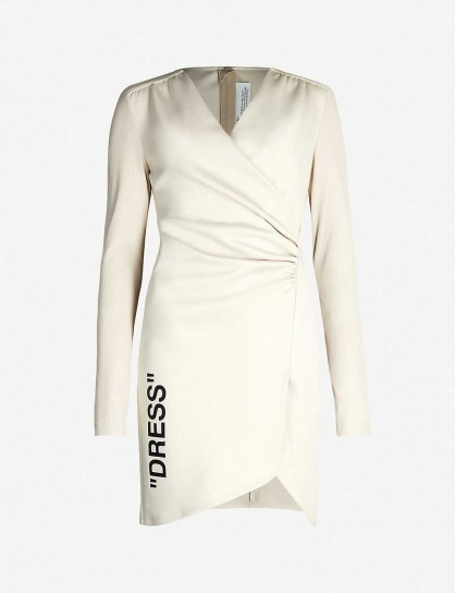 OFF-WHITE C/O VIRGIL ABLOH Fitted V-neck side-split mini dress in beige/black