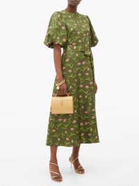 BORGO DE NOR Romini carnation-print silk midi dress in khaki-green / lady-like dresses