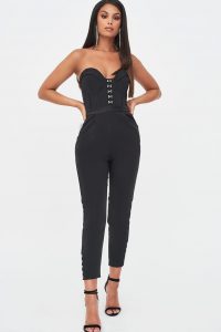 rosie connolly underwired bandeau jumpsuit in black – glamorous fitted jumpsuits