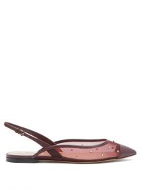 VALENTINO Shining Rockstud-embellished mesh slingback flats in burgundy