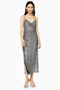 TOPSHOP Silver Sequin Midi Dress – glamorous strappy dresses