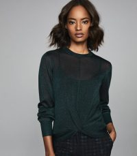 REISS STEPH METALLIC TWIST FRONT JUMPER DARK GREEN