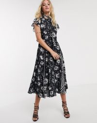 AllSaints kiti amapola printed shirt midi dress / flutter sleeve dresses