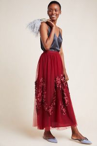 Varun Bahl Benita Tulle Maxi Skirt in Wine / long sheer overlay skirts