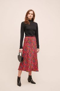 Jessica Russell Flint Mixed-Print Satin Bias Skirt in Medium Pink