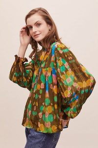 Bl-nk Joycelin Neck-Tie Blouse in Green Motif