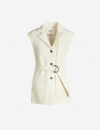 BA&SH Beck sleeveless woven twill gilet in ecru ~ stylish belted gilets