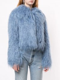 UNREAL FUR blue fitted textured jacket ~ shaggy winter jackets