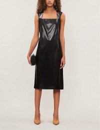 BOTTEGA VENETA Square-neck faux-leather midi dress in black