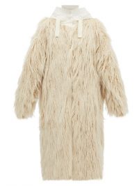 MONCLER Bouregreg faux-shearling overlay quilted coat in cream ~ shaggy winter coats