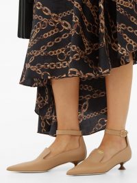 BURBERRY Brecon point-toe leather pumps in beige ~ pointy toes ~ low heel ankle strap courts