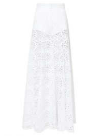 CAROLINA HERRERA Broderie-anglaise cotton palazzo trousers in white ~ semo sheer cut-out pants