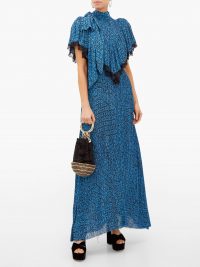 PREEN BY THORNTON BREGAZZI Epaine blue abstract-print plissé-chiffon maxi dress