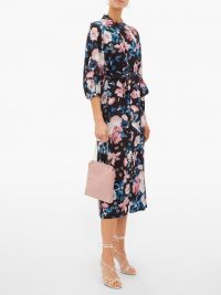 ERDEM Finnetta Bouquet-print midi dress ~ black floral dresses