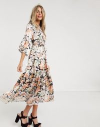 Hope & Ivy ditsy maxi dress with kimono ruffle sleeve / floaty tiered dresses