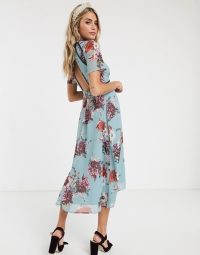 Hope & Ivy midi dress with open back in grey floral / cut-out detail dresses