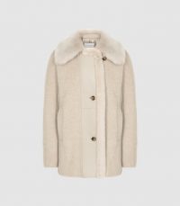 REISS KORA WOOL BLEND SHEARLING DETAILED COAT NEUTRAL ~ winter luxe ~ chic outerwear