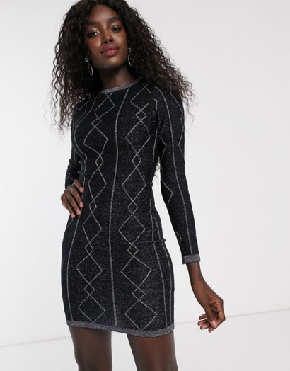 Lipsy diamond lurex tunic in black / evening bodycon dress