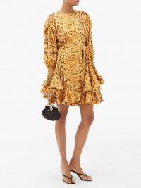 PREEN BY THORNTON BREGAZZI Lupita snake print floral-jacquard mini dress in yellow