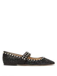 JIMMY CHOO Minette black glitter-embellished Mary-Jane flats