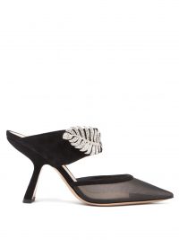 NICHOLAS KIRKWOOD Monstera crystal-embellished suede and mesh mules in black