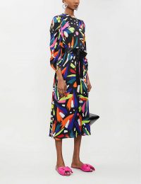 OLIVIA RUBIN Seraphina silk-satin midi dress in abstract floral ~ multicoloured dresses