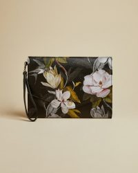 TED BAKER LIBBYY Opal print envelope pouch in black / flower print clutch